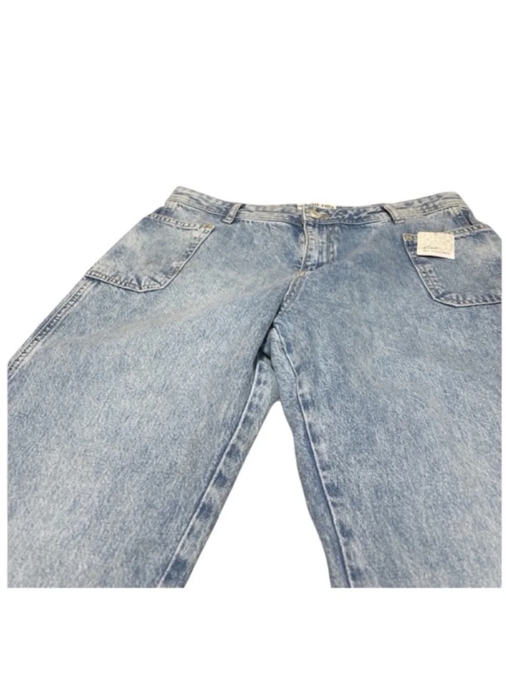 We The Free Jeans Womens 29 Blue Medium Wash Mid Rise Wide Leg Flare Frayed